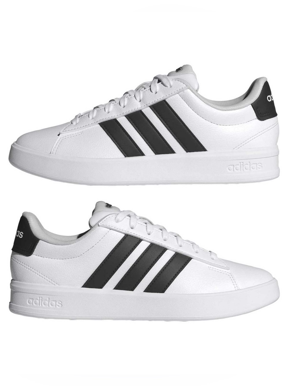 Adidas Grand Court 3.0 White & Black Sneakers Lace Up Vegan Leather Rubber